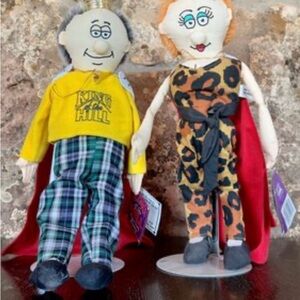 “King & Queen of the Hill@ Fuddy Duddy Buddy Dolls with Tags & stands
